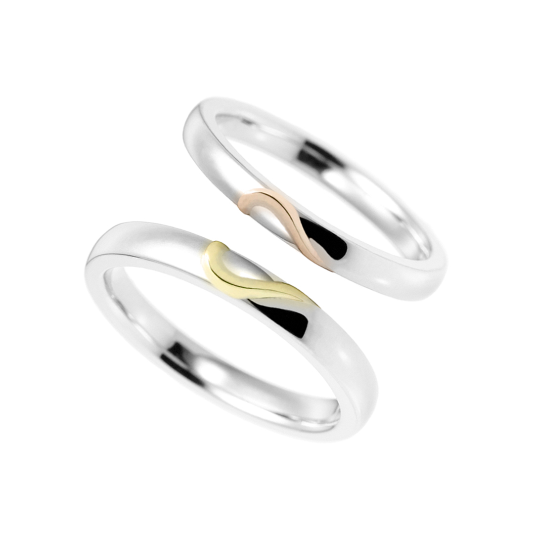 鍛造の結婚指輪 オーバル 鏡面 糸コンビネーション 2.5