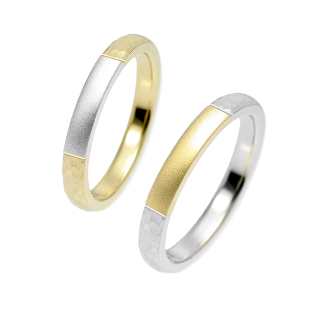 鍛造の結婚指輪 オーバル 槌目+ホーニング 左右コンビネーション 2.5mm